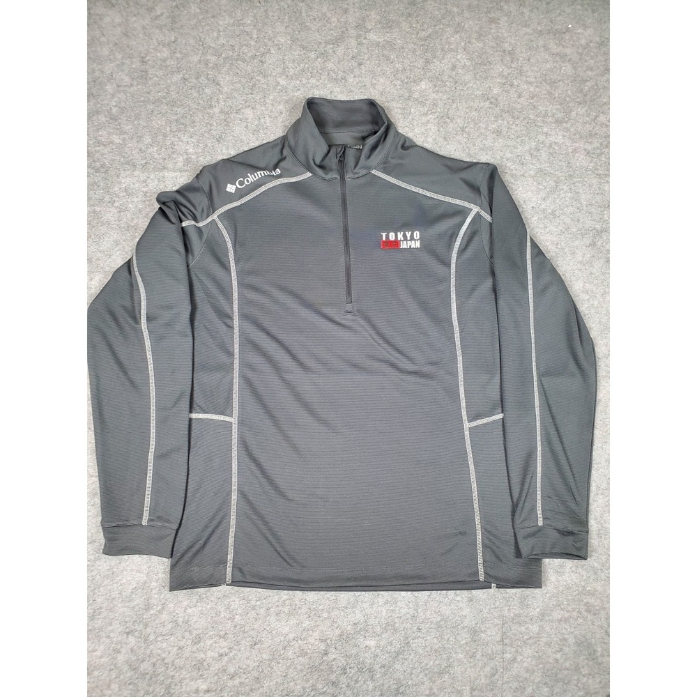 Columbia Golf Tokyo Japan Jacket Mens Size Large Half Zip Grey Embroidered